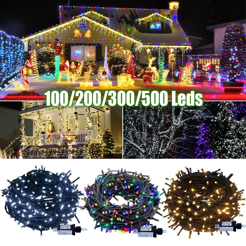 10/20/30/50m ip67 à prova dip67 água ue/eua plug luzes de natal ao ar livre led string guirlanda luz casa jardim festa decoração de ano novo