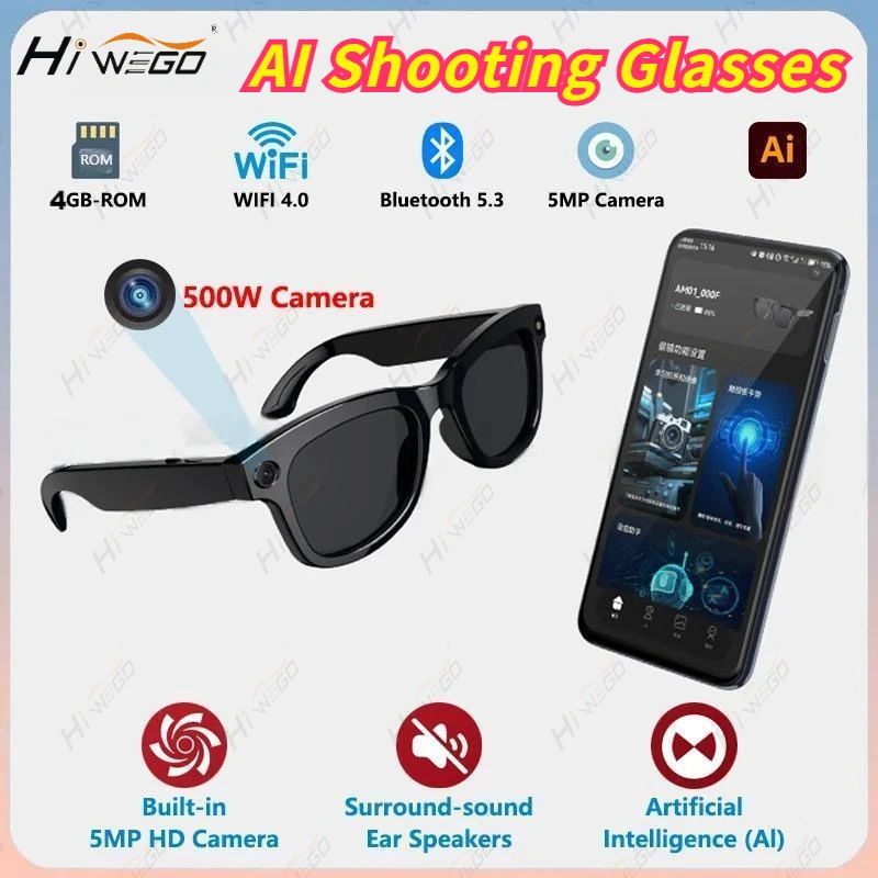 

500W AI Smart Camera Sunglasses Built-in ChatGPT Translation Voice Control WiFi Bluetooth HD1080P Shooting Intelligent Glasses
