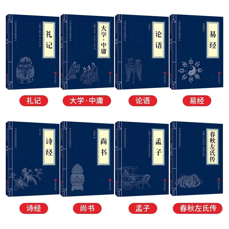 8 Volumes Chinese The Four Books And Five Classics, The Analects Of Confucius, The Doctrine of the Mean. The Book of Change