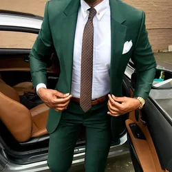 2023 Stad Casual Gentleman Donkergroene Bruiloftspakken Kostuum Homme Mariage Terno Masculino Slim Fit Best Man Blazer