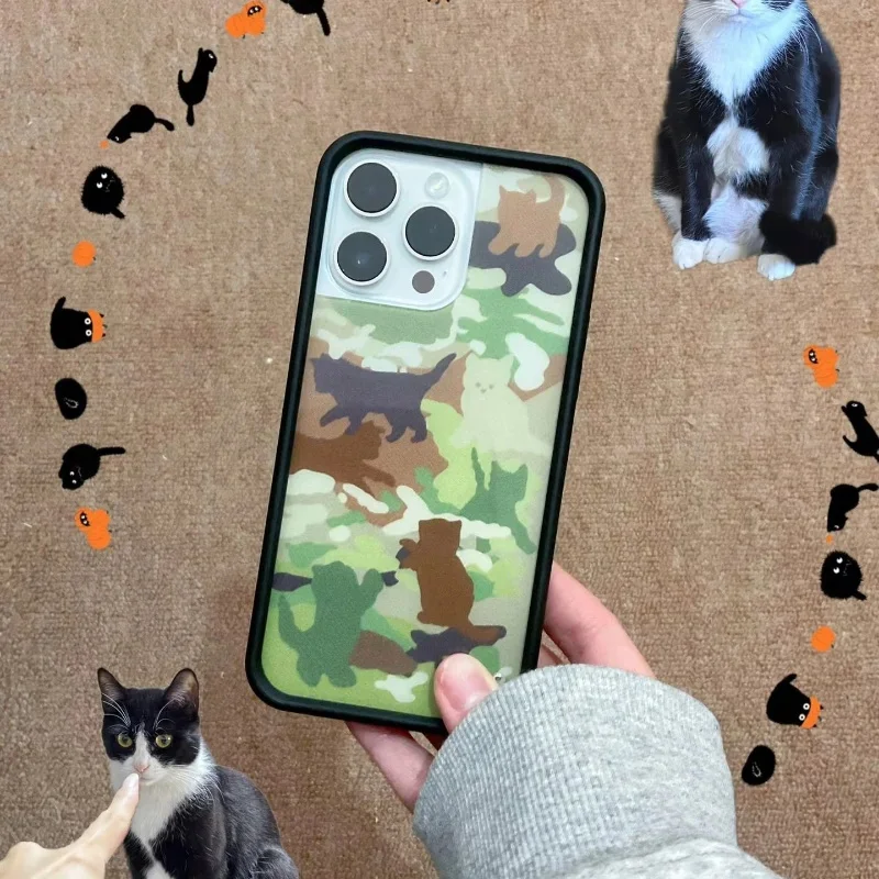 

Wildflower 3D Kitten Camo Phone Case for iPhone 12 13 14 15 16 Pro Max Plus Wildflower RCat Neko Oil Painting Girls wf Cover﻿
