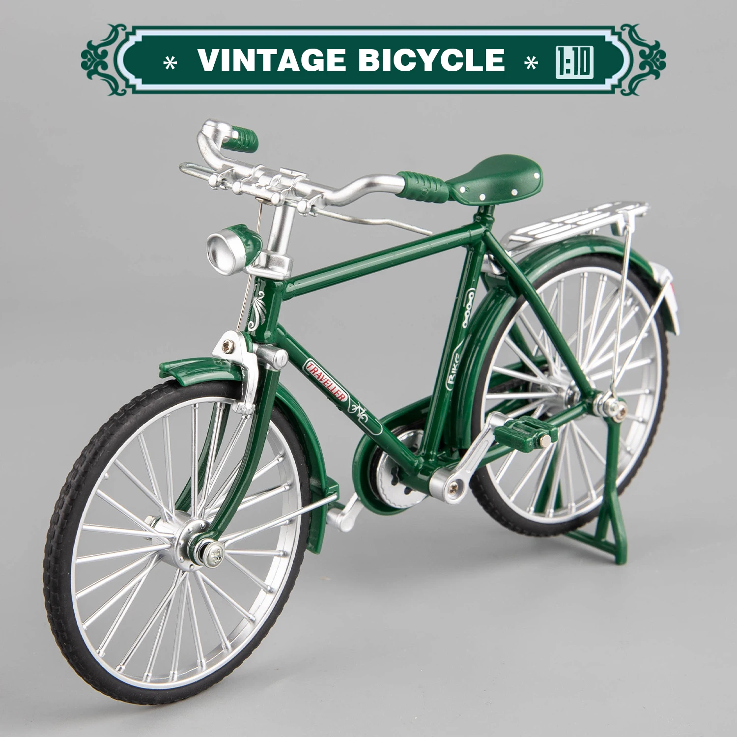 Modelo de bicicleta retro de liga, simulação Metal BikeTire, bicicleta rotativa, ornamento interno, decoração coleção, brinquedo para crianças, presente adulto