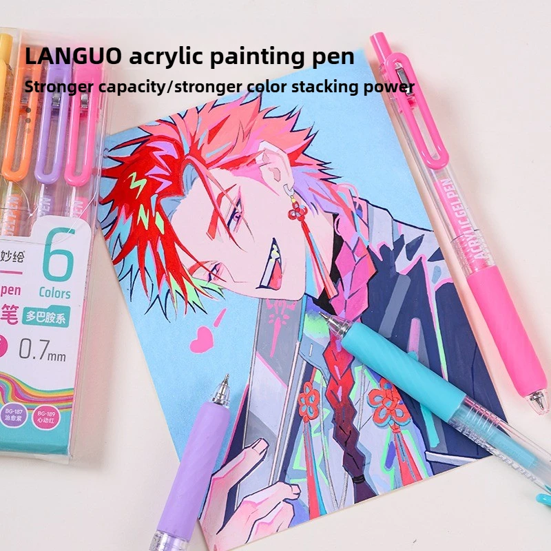 LANGUO 90/6 ألوان الصحافة بريق الاكريليك اللوحة هلام القلم 1.0 مللي متر سعة كبيرة الكتابة القلم القرطاسية مكتب اللوازم المدرسية