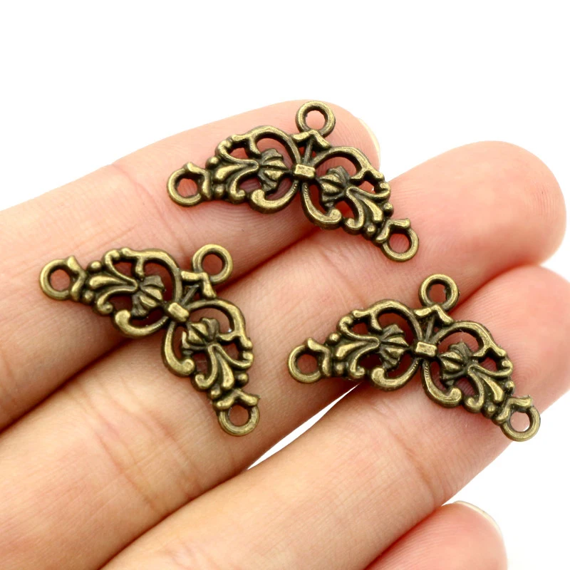 30pcs 14x26mm Antique Silver Plated Bronze Flower Style Connector Charm Pendant DIY Jewelry Supplies for Bracelet Necklace