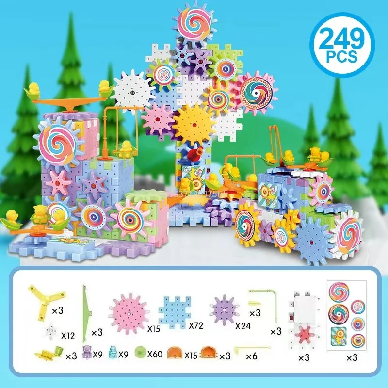 Heiße 83-263 pcs elektrische Zahnräder 3d Puzzle Modellbau Kits Kunststoff Ziegel blöcke Lernspiel zeug für Kinder Kinder Weihnachten Geschenke