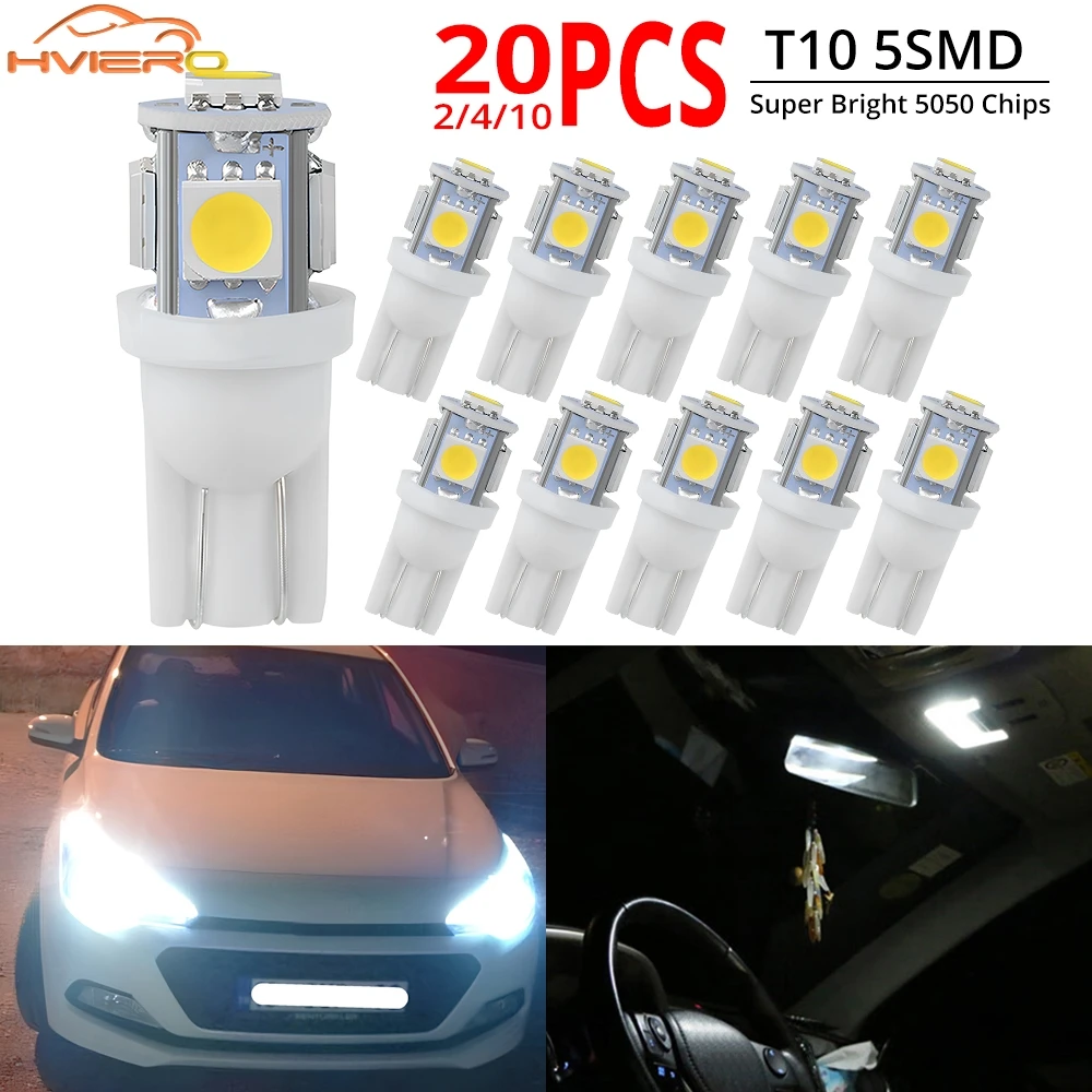 2/4/10Pcs T10 5050 5SMD Auto Led Interior Dome Reading Lamps 168 194 LED 12V Licenses Plate Bulb Side Marker Turn Signal Lights