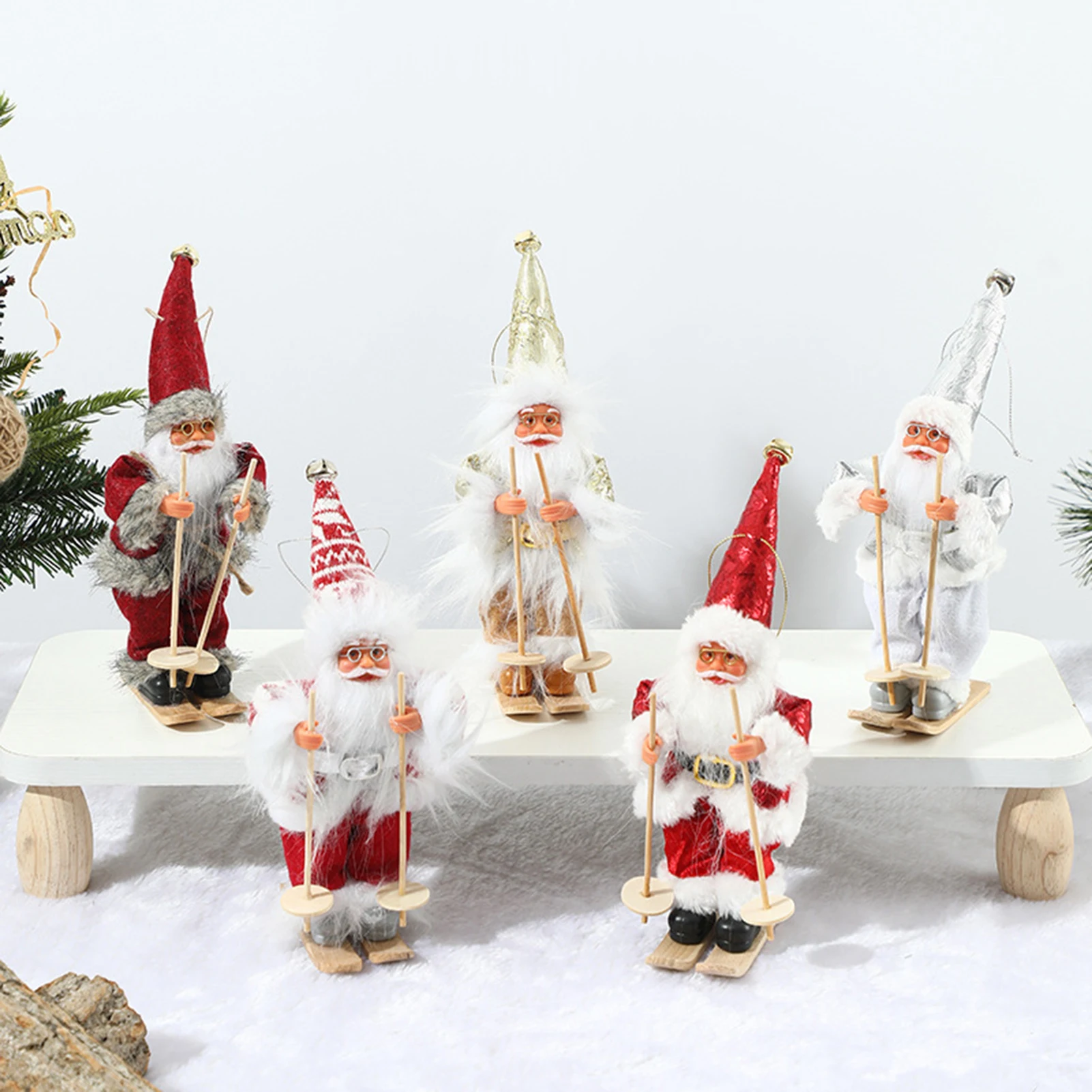 Family Christmas Santa Claus Skiing Ornaments Festive Tree Hanging Decor Playful Sledding Doll for Holiday Celebration 1pc