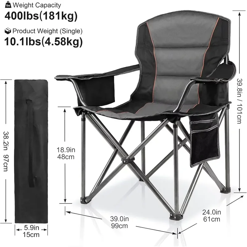Portable Folding Camping Chair with Cup Holder Thermal Bag Side Pocket for Outdoor Hiking Picnic Travel Lightweight Seat