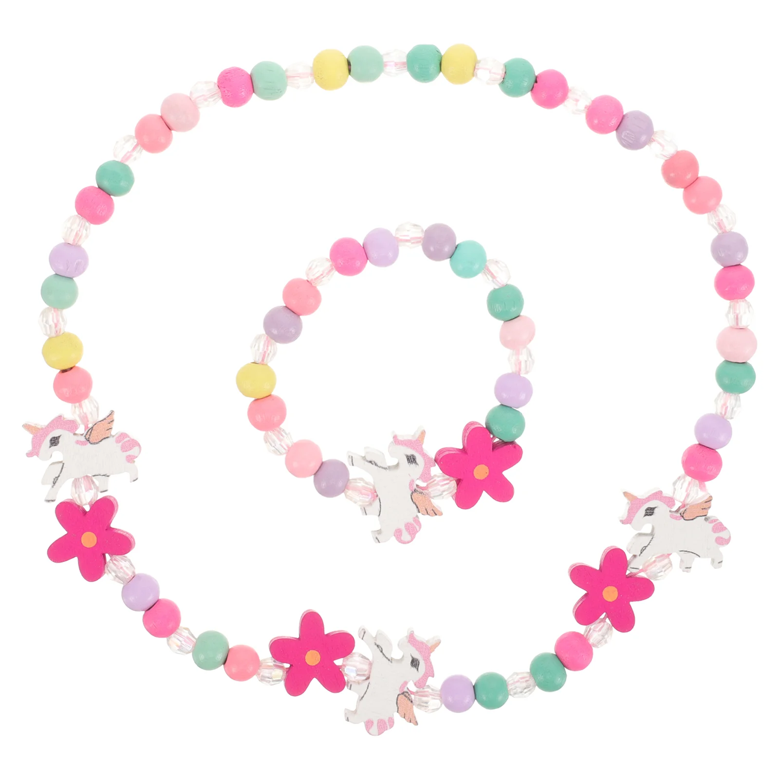 

Beads Necklace Unicorn Jewelry for Little Girls Bracelet Wooden Basket Toddler Accessories