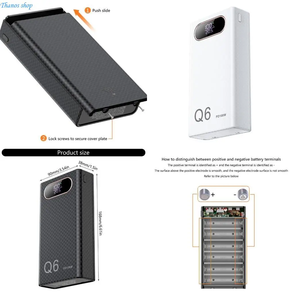 USB Power Case for 6pcs 21700 Batteries Detachable Housing S