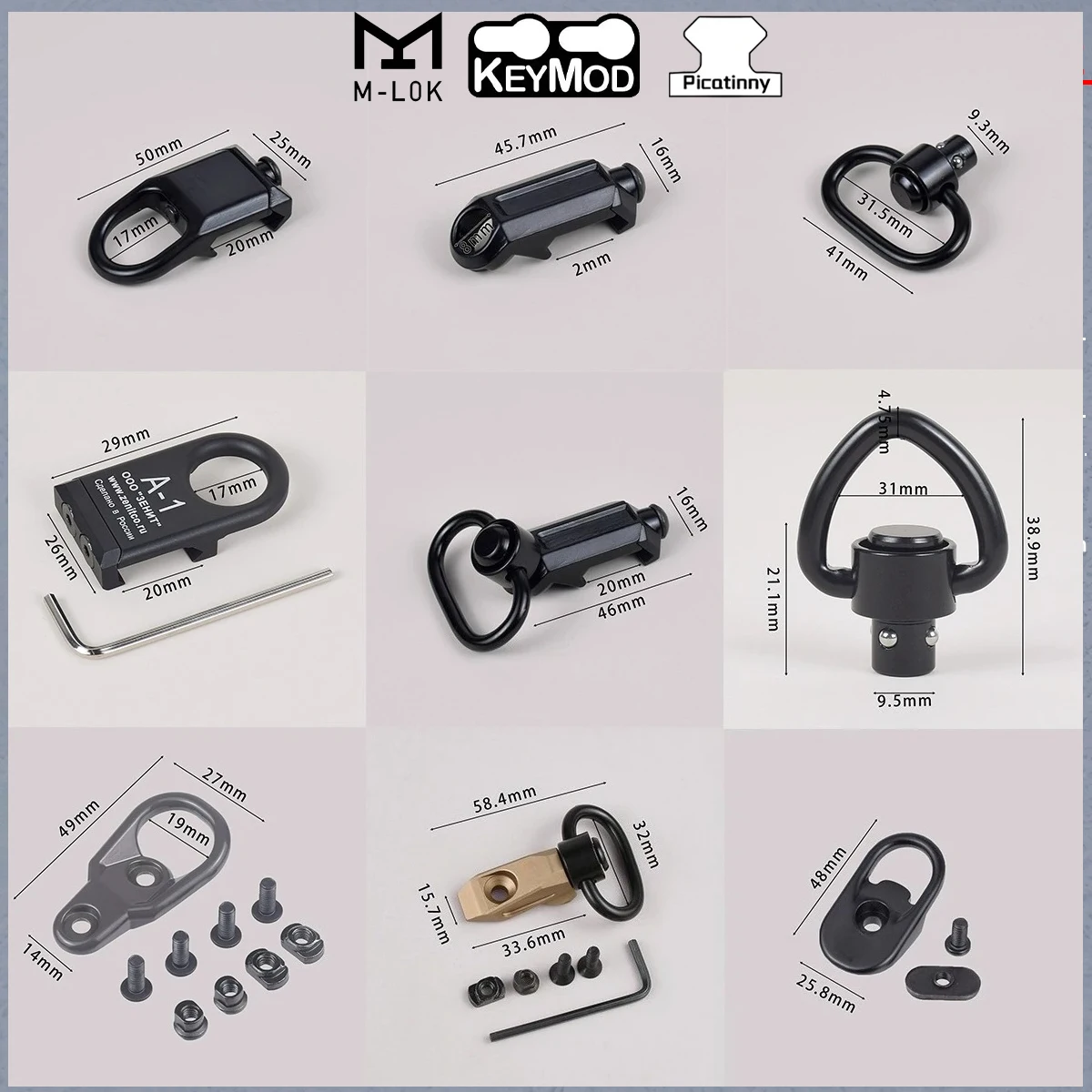 Tattico RSA Sling Girevole Mount GBB Paraclip Pistola QD Rail Imbracature Cinghia Adattatore di Separazione Rapida Fucile Caccia Viti M4 M5 10mm/12mm