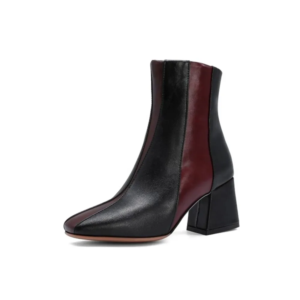Ankle Boots Women Autumn Winter Fashion Color Blocking Square Toe Inner Zipper High Heels Party Short Boots Big Size 46 47 48 H8