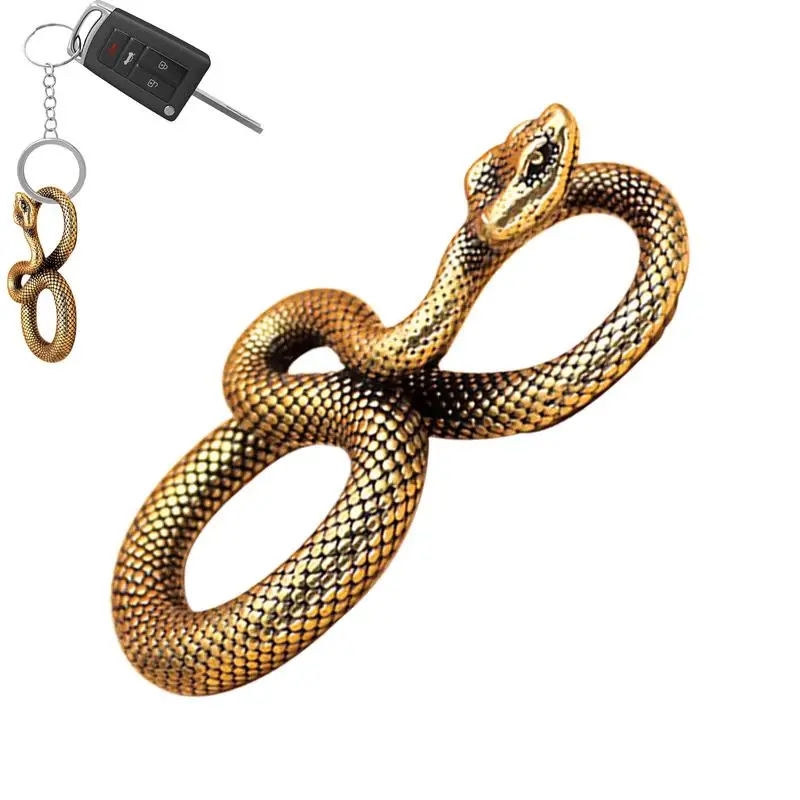 Snake Figurine Brass Snake Sculpture For Keychain Bronze Fortune Sculpture Lucky Animal Home Decor Accents Fantasy Collectible