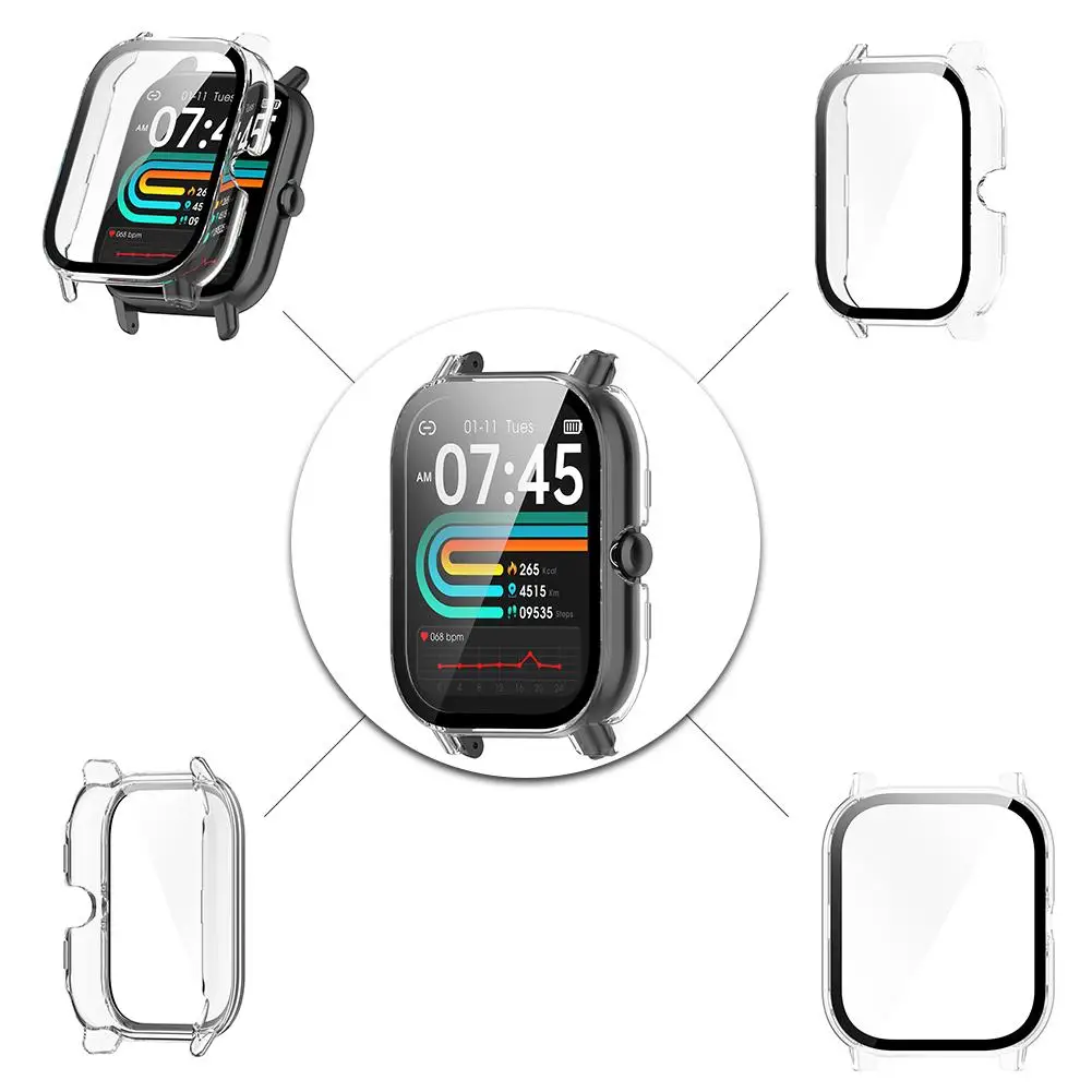 Nerunsa P66D PC+tempered Film Integrated Smart Watch Wear-resistant Protective Design Case, Translucent And Scratch-resista A1I8