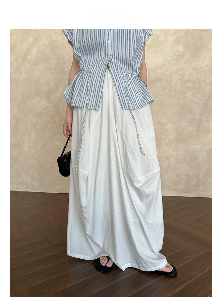 

Simple Commuter Sle Linen Cotton Structure A-Line Skirt Women's Casual Lazy Sle Midi Skirt High Waist Loose Fit Long Skirt