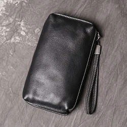 LUOKIR-Bolso de mano de cuero genuino de alta calidad para hombre, cartera larga Vintage de gran capacidad, tarjetero Simple para teléfono