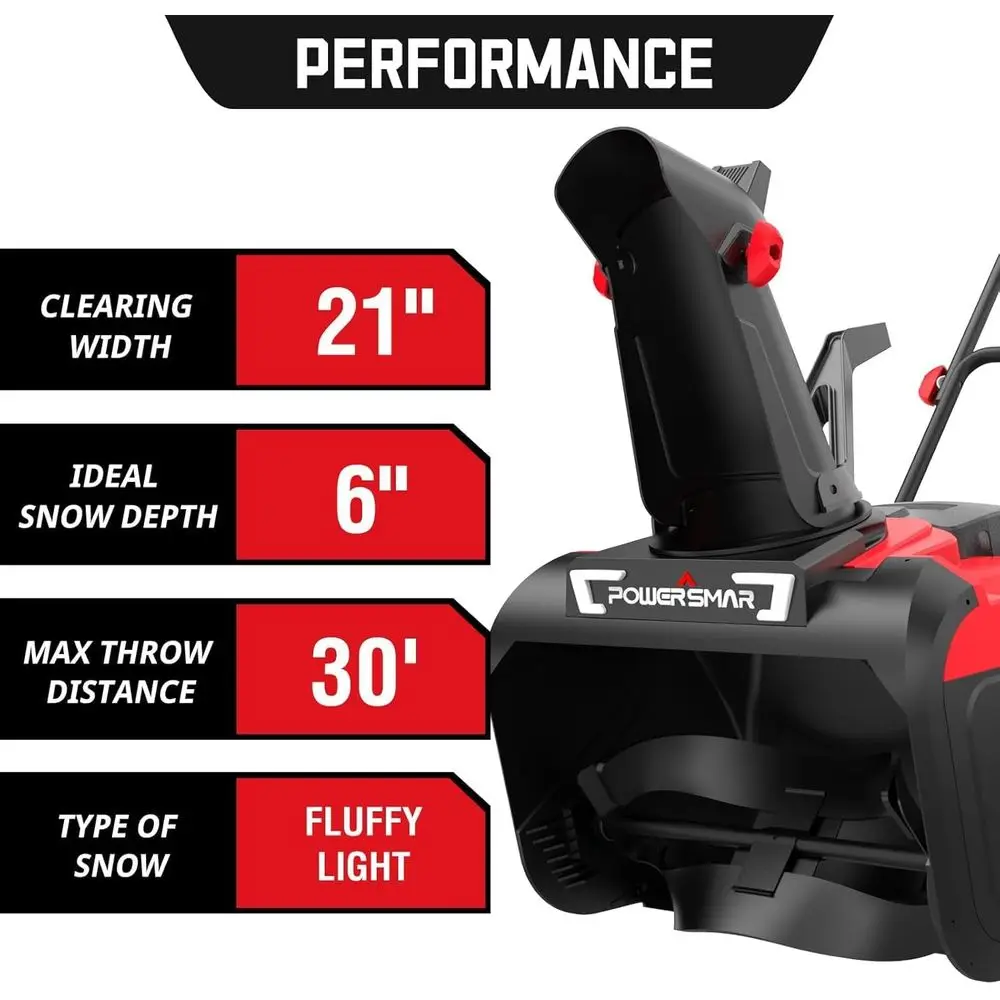 21" Electric Snow Blower,15 Amp Motor, 2100 RPM, 30 ft Throwing Distance, LED Light for Enhanced Visibility, Corded Design