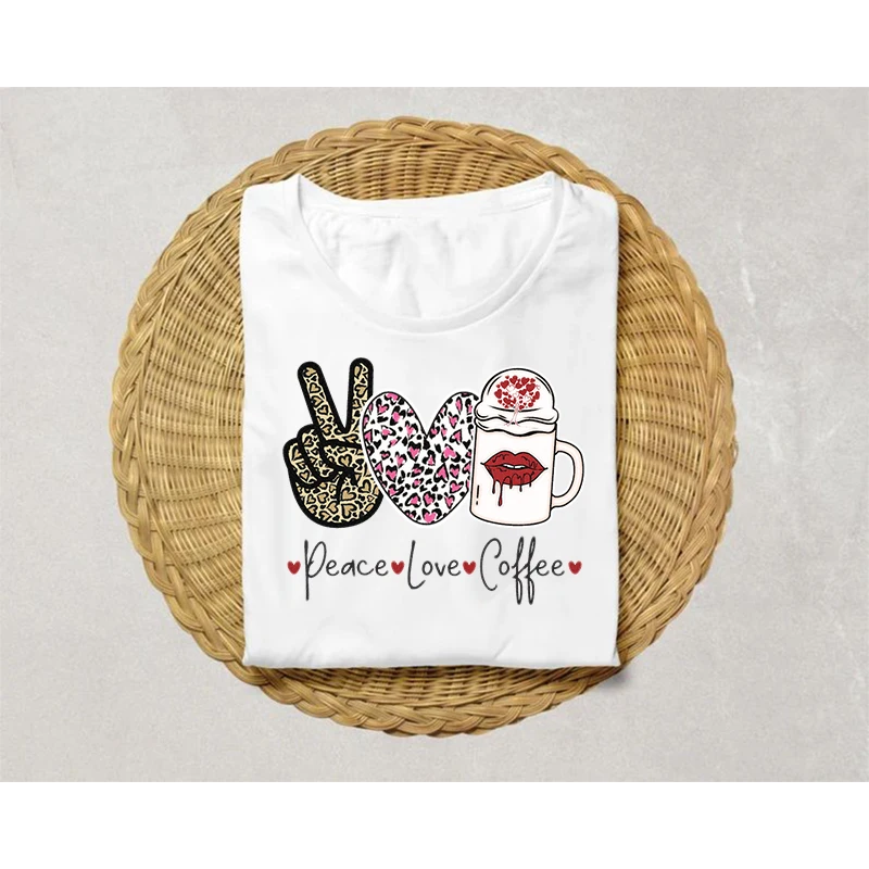 Valentine's Day Drink Coffee Iron On Patch Clothing Love Fashion Gril Women Heat DTF Transfer Sticker T Shirts Thermals Leopard