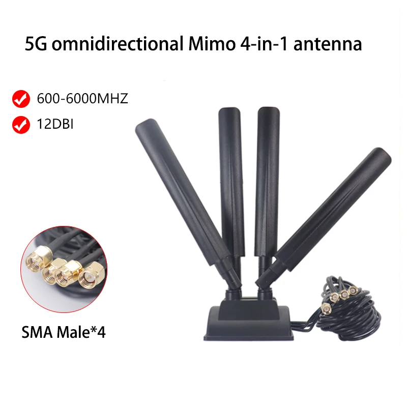 5G Router Quad-Band Antenna 12dBi Omni MIMO Amplifier WiFi Signal Reception Booster SMA*4 Extension Cable Strong Magnetic Base