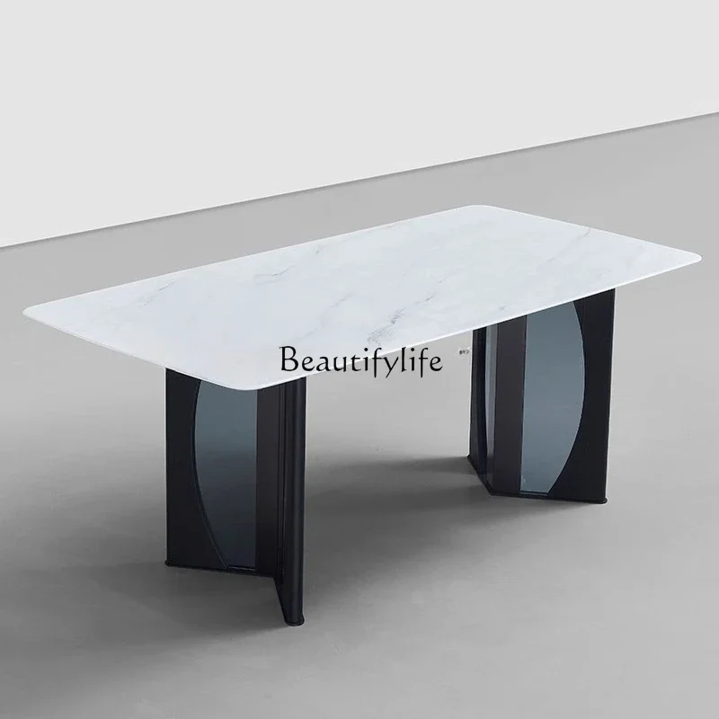 

yj21 Italian minimalist microcrystalline stone dining table simple light luxury modern high-end rectangular ash wood dining tabl