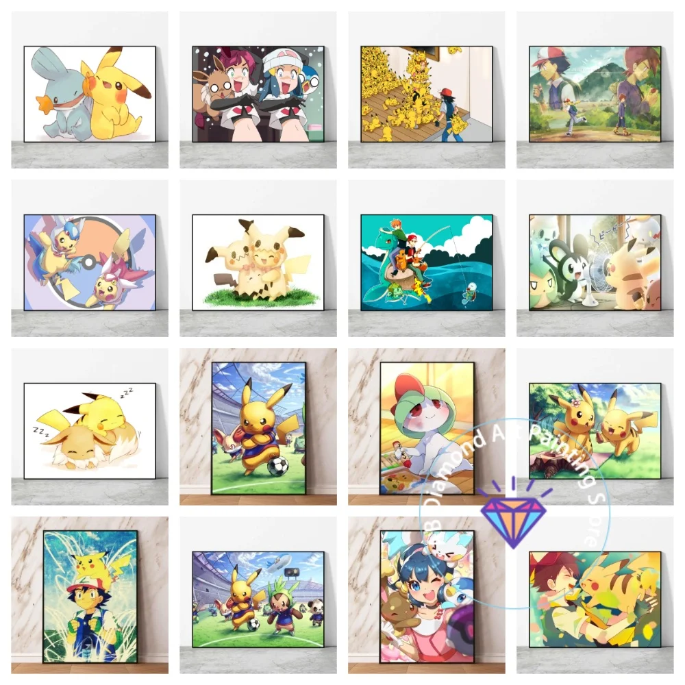 

AB Diamond Painting Kit DIY Square Round Diamond Adorable Anime Pokemon Pikachu Charmander Home Children's Bedroom Decor Gifts