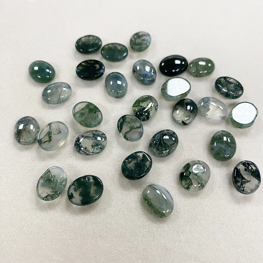 Factory Wholesale Natural Aquatic Agate Cabochon Dendritic Moss Agate Green Crystal Gemstone for Ring Earring Jewelry Making