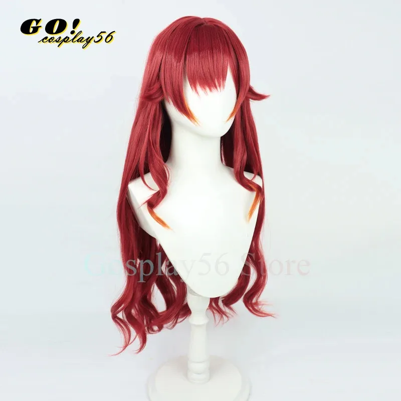 2025 VTuber Nekota Tsuna شعر مستعار تأثيري ذيل NIJISANJI أحمر طويل مجعد الشعر الاصطناعية Youtuber الظاهري المعبود أغطية الرأس كيتي القط ذيول