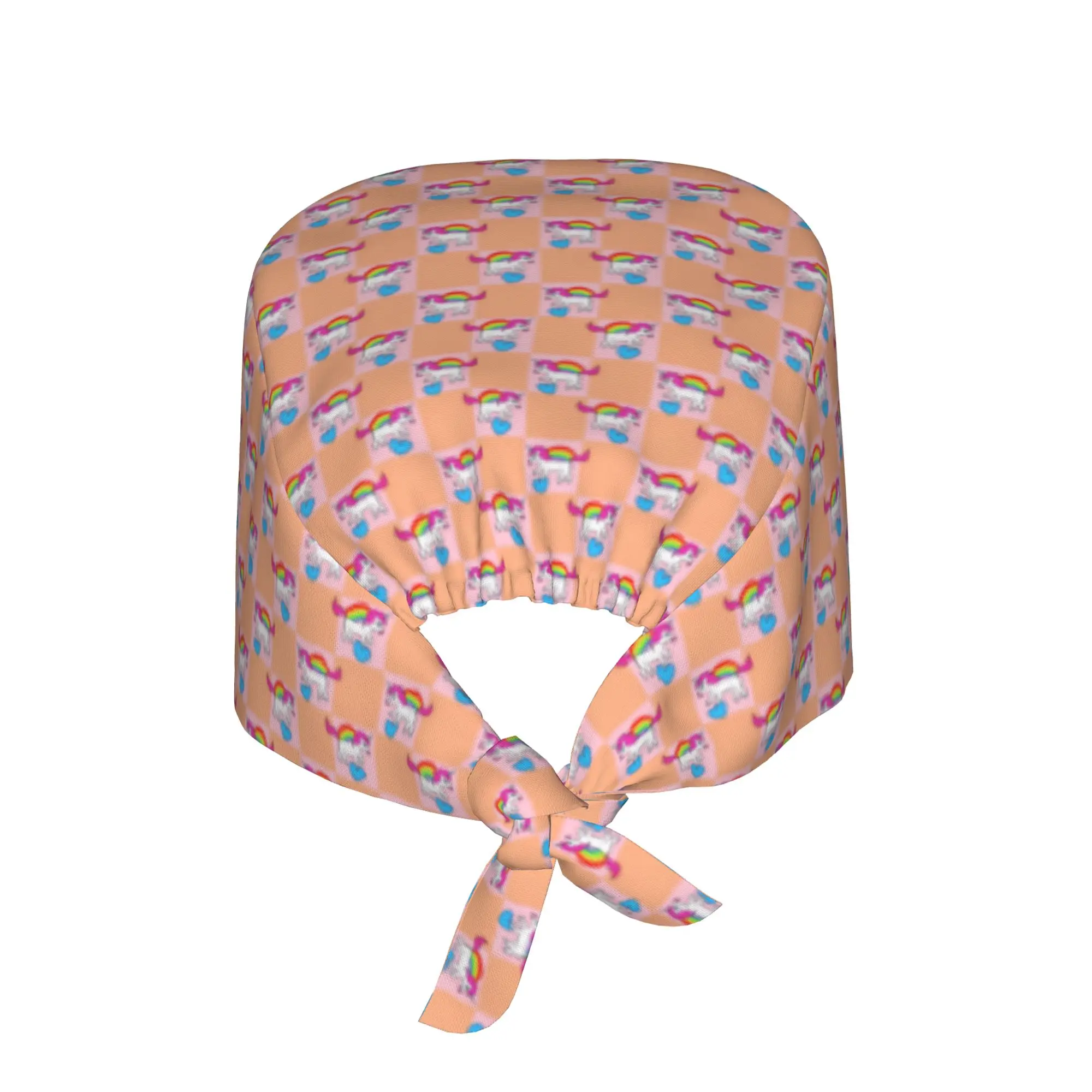 Rainbow Unicorn Check Pink Peach Medical Staff Scrubs Hat Men Women  For Chef Hat Scrub Caps