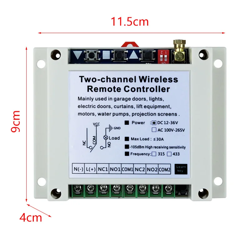 Smart Multiple DC 12v 24V 36V 30A 433MHz 2 Channel Wireless Relay RF Remote Control Switch Receiver +3 button 200M Transmitter