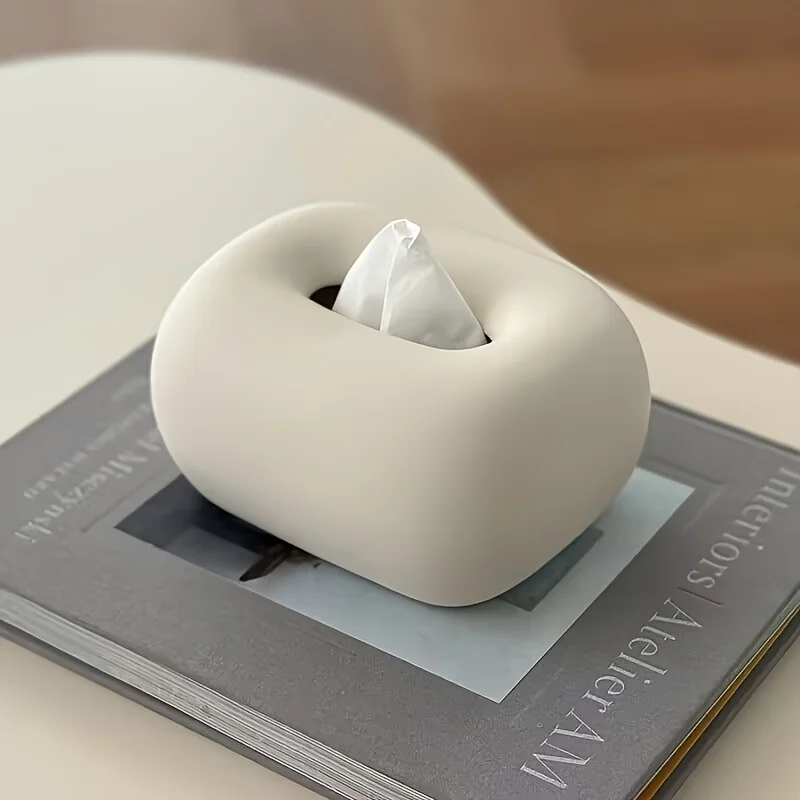 

Modern Ceramic Tissue Box Cover, Minimalist White Oval Design with Soft Felt Lining, Elegant Holder for Living Room, Dining