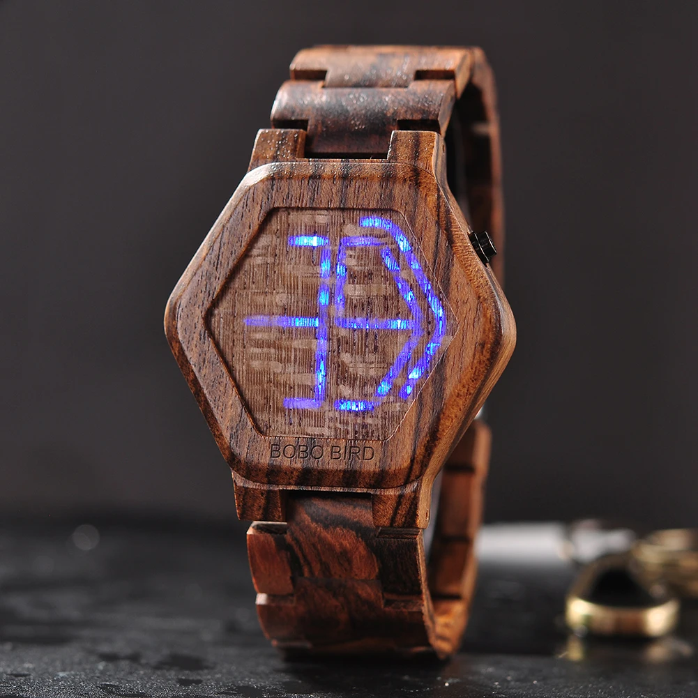 BOBO BIRD Man Watch LED Wood Men\'s Watches Digital Watch For Men Calendar Quartz Wristwatch Wooden Timepieces personalized