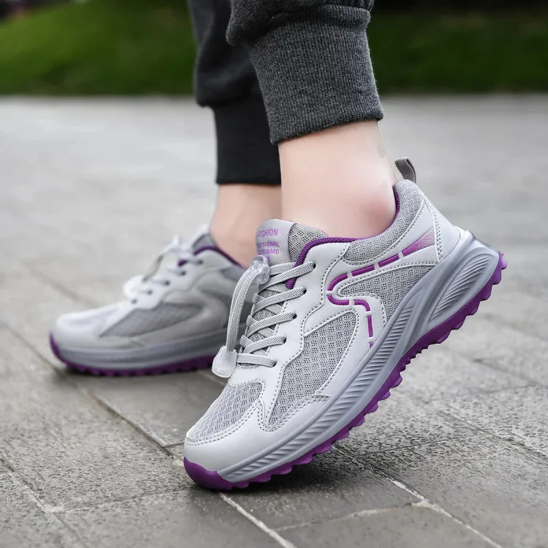 

2025New Comfortable Casual Women'S Mesh With Leather Four Sea Elderly Walking Sports Shoes