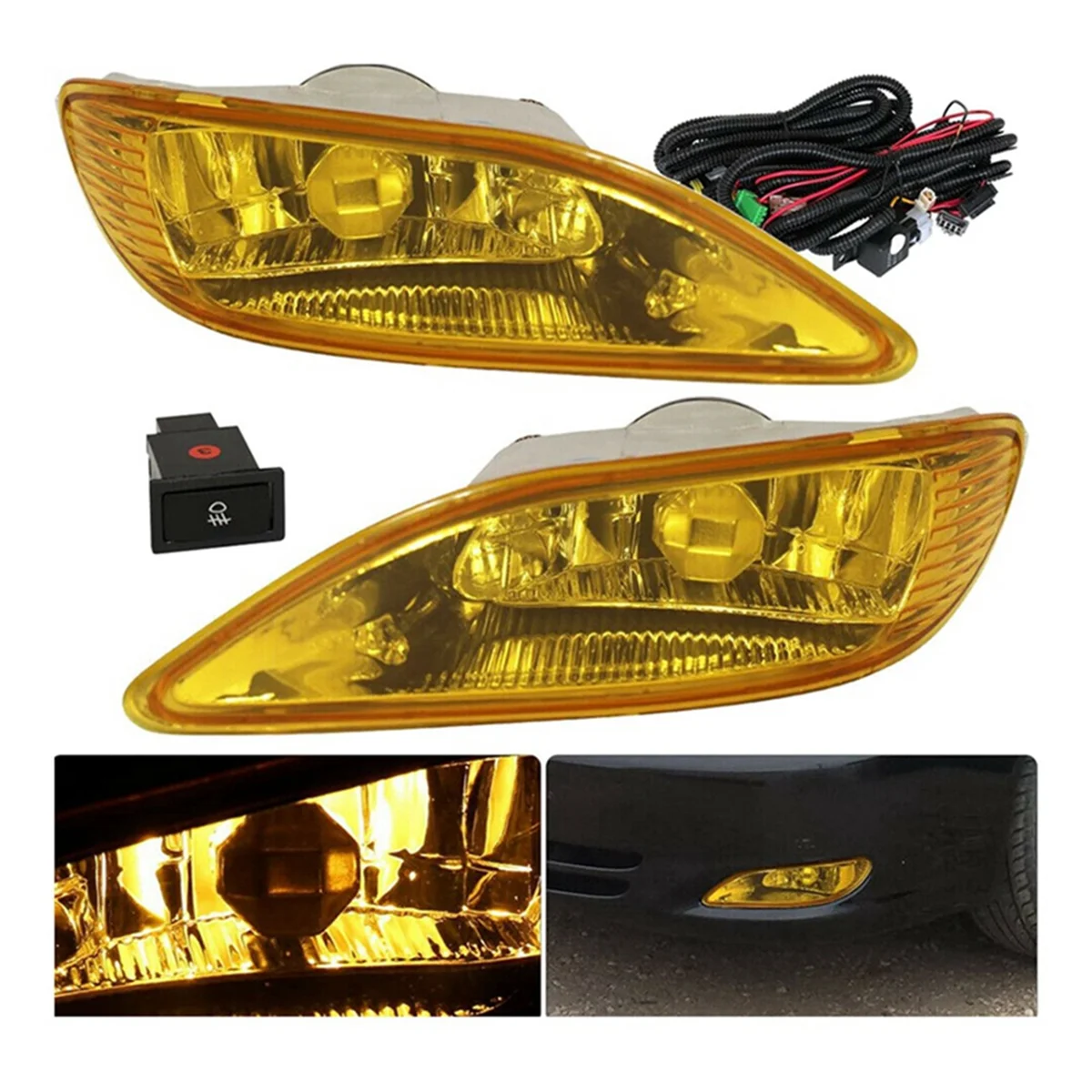 A77Q-Amber Lens Front Fog Light Lamps Assembly with Halogen Bulb Harness for 81220-AA011 81210-AA011