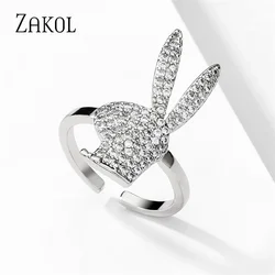 ZAKOL Cute Rabbit Open Rings for Women Fashion White Gold Color Party Jewelry 2023 New