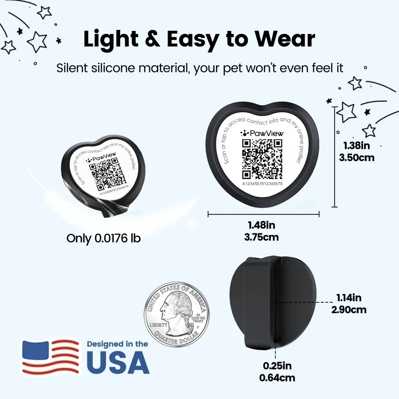 NFC Pet ID Tag Heart Shaped QR Code Anti-Lost Dog Tag Waterproof Pet Identity Tag for Dog & Cat Collar GPS Pet Tracker