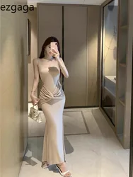 Ezgaga Elegant Dresses Women Sexy Sleeveless Holiday Slim Slash Neck Irregular Summer Fashion Mermaid Dress Female Casual