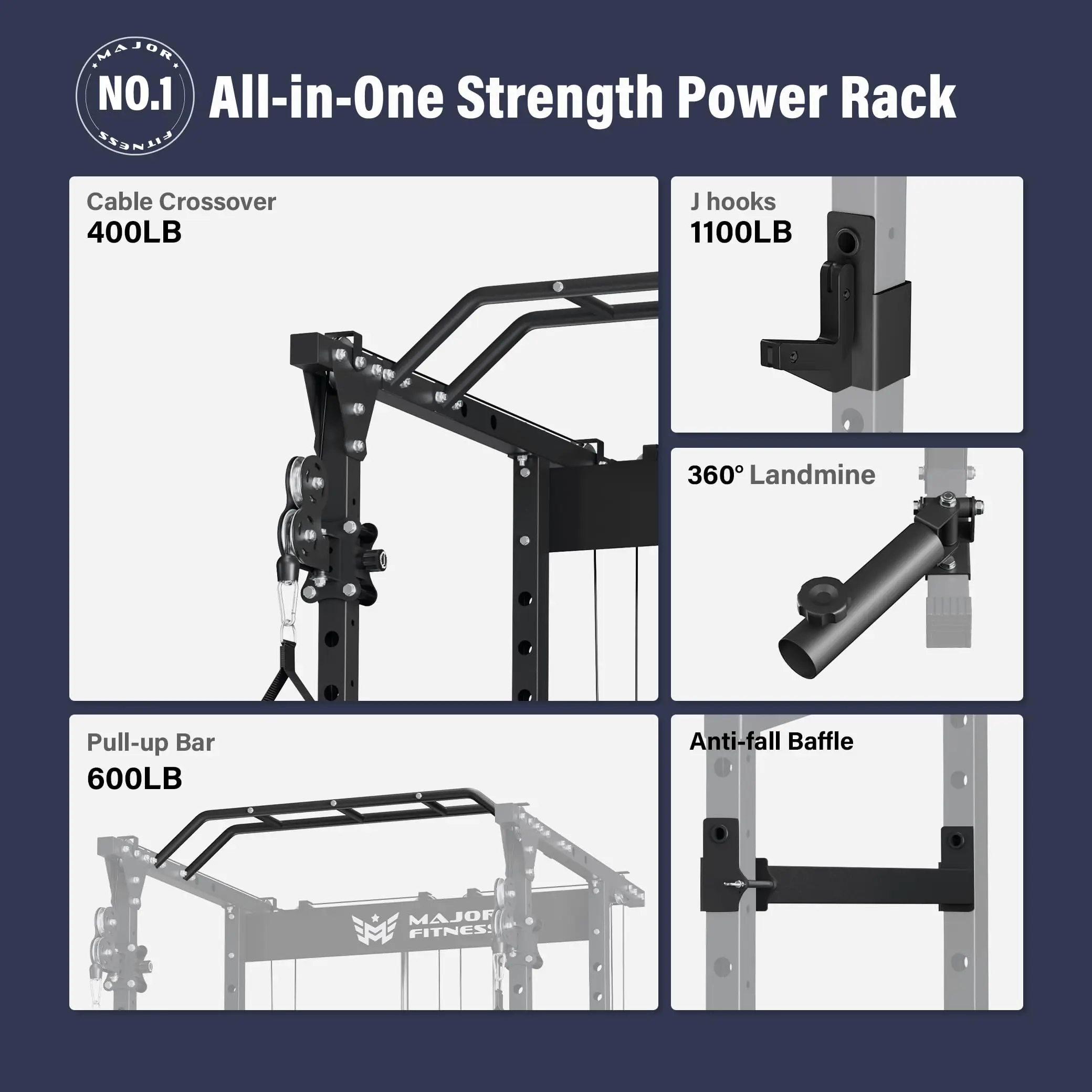MAJOR FITNESS Power Cage Drone1 Premium- Multi-Function Power Rack for Home Gym, Squat Rack with Pull-up Bar, Cable