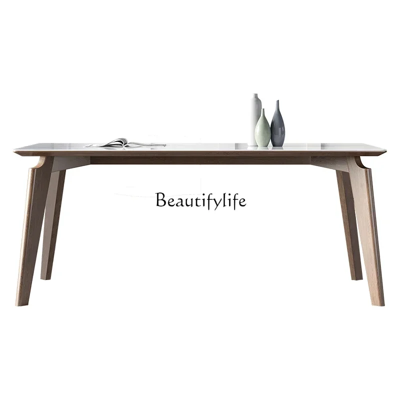 

FG10Bright rock slab dining table Solid wood ash wood Modern simple Nordic rock slab dining table