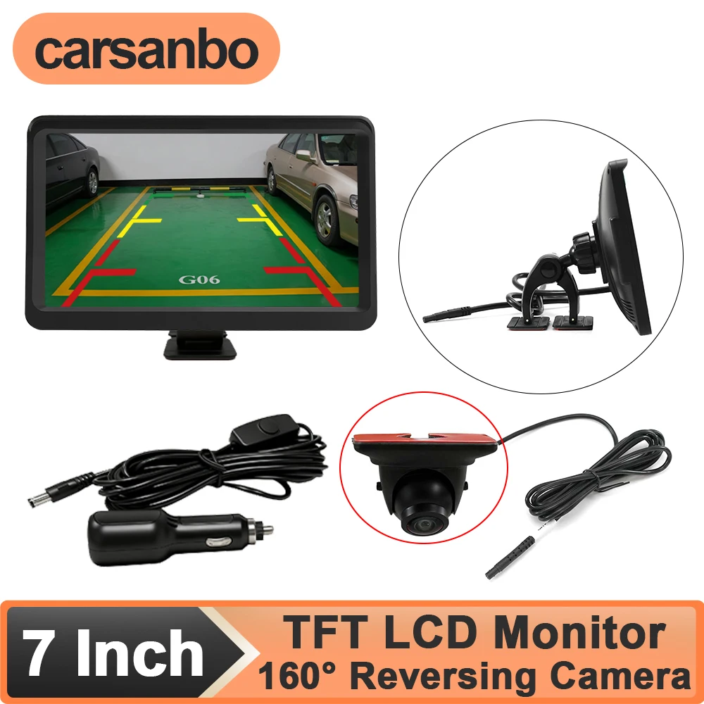 

Carsanbo AHD 1080P 160 Degree Reversing Backup Camera System 7 Inch TFT LCD Display Car Rear View Monitor with DIY Parking Line
