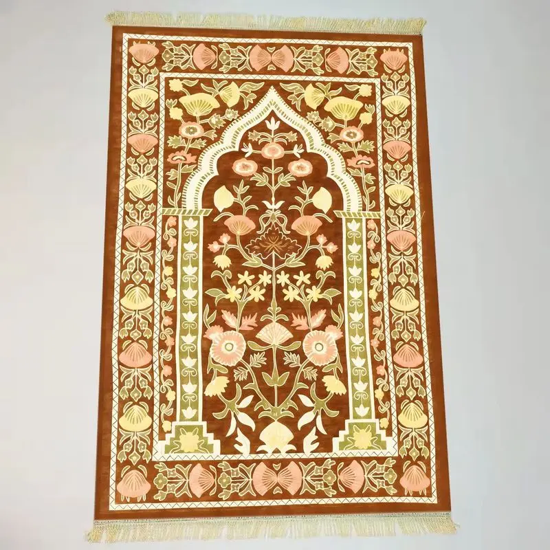 VIKAMA Vintage Floral Arch Islamic Prayer Mat, Foldable Portable Muslim Prayer Rug, Non-Slip Worship Mat for Home Decor