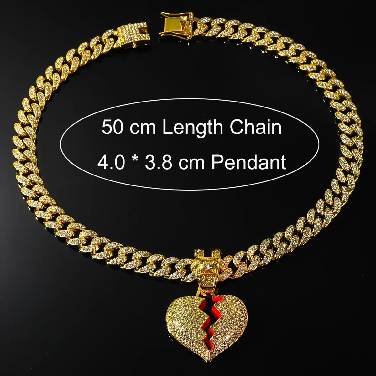 New Men Women Hip Hop Heartbreak Pendant Necklace with 13mm Crystal Cuban Chain Iced Out Bling Rapper Necklaces  Fashion Jewelry