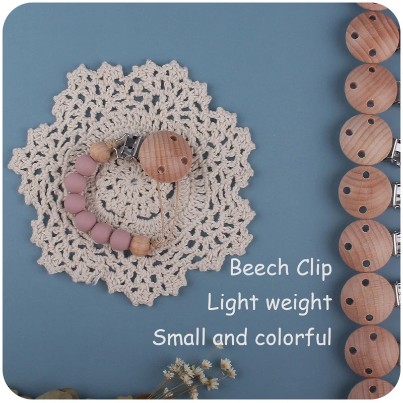 Beech Wood Chew Silicone Bead Pacifier Clips Dummy Chain Holder Newborn Soother Chains Nipple Holder Baby Teething Toys Gifts