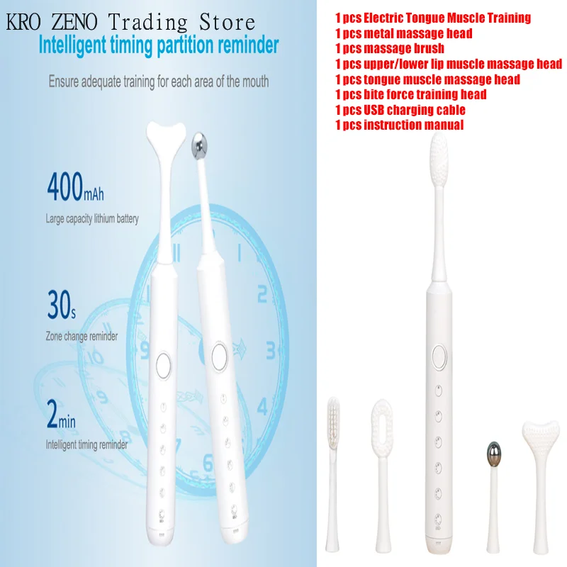 🔝1set Electric Tongue Muscle Training Recovery Device Tongue Mouth Muscle Training Massage Tools With Massage Replacement Heads