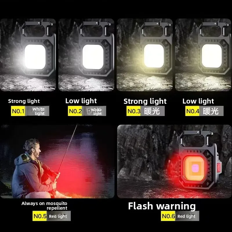 COB LED 키체인 손전등 미니 휴대용 자석형 초강력 토치 USB 캠핑 랜턴 야외 EDC 라이트 하이킹 낚시용