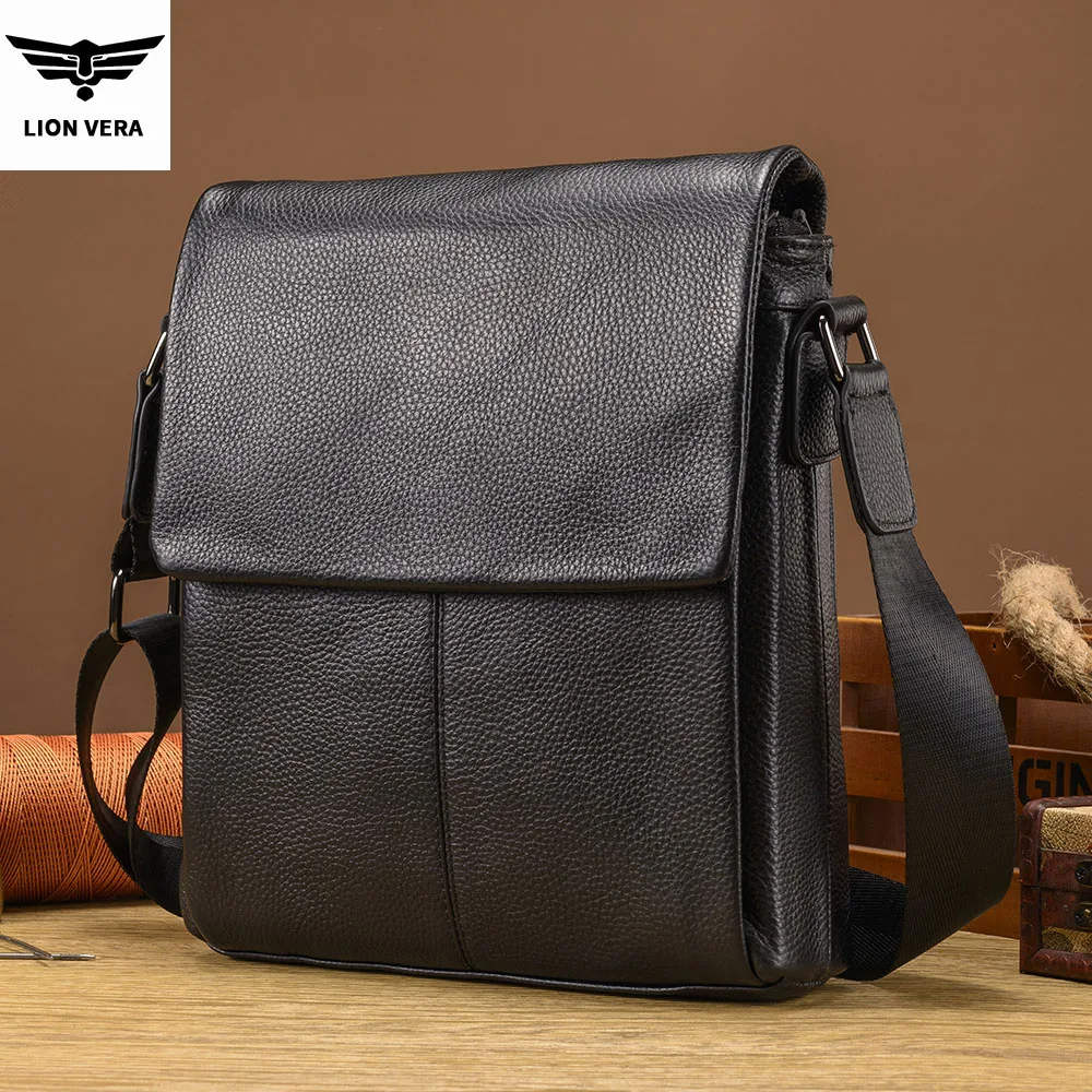 LION VERA Men's Shoulder Bag Retro Genuine Leather Crossbody Bag Multifunctional Portable Business Commuting Travel Storage Bag