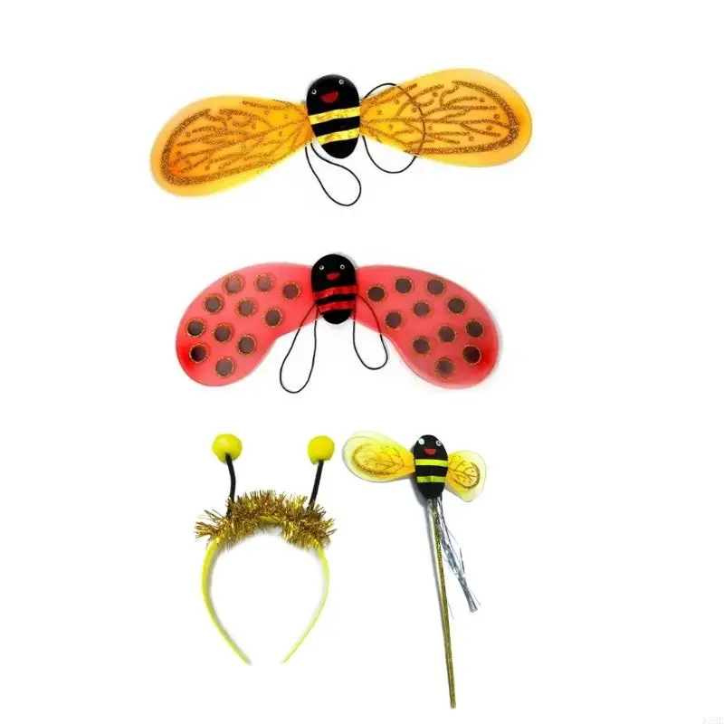 X5XE Fairy Costume Set-Butterfly Wings Headband Wand Ladybird Cosplay Props