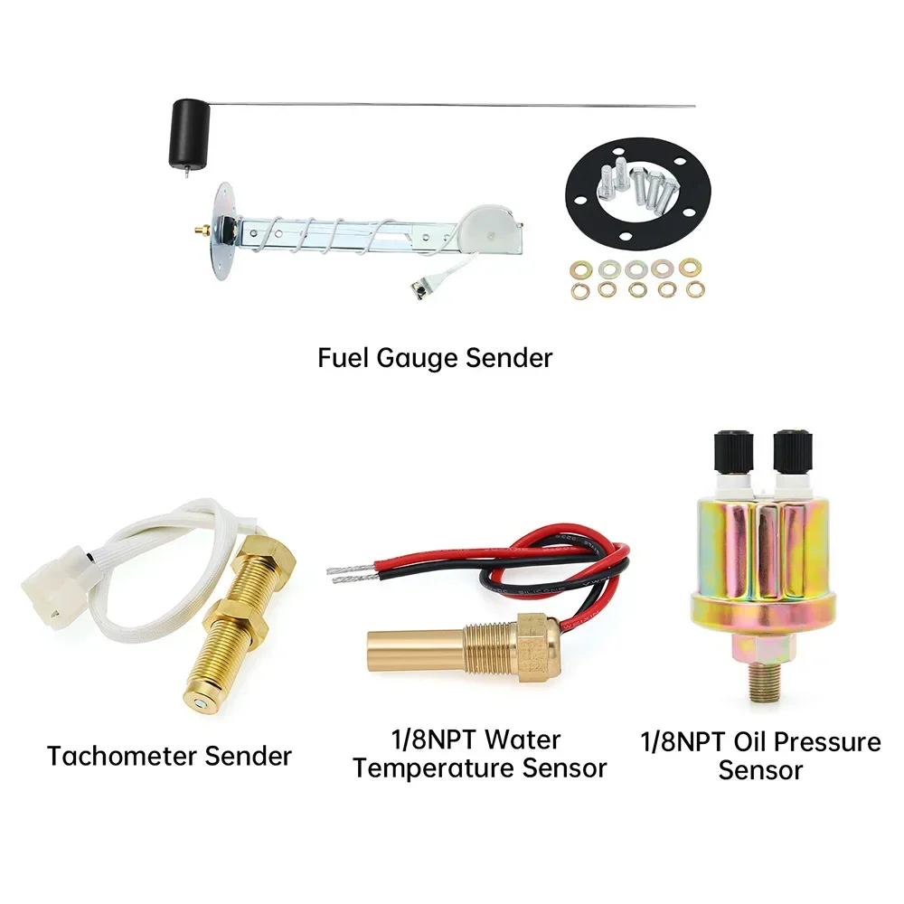 5 IN 1 Car Boat Gauge Set Sensor 85MM Tachometer Sensor Water Temperature Sensor Oil Pressure Sensor Fuel Gauge Sensor