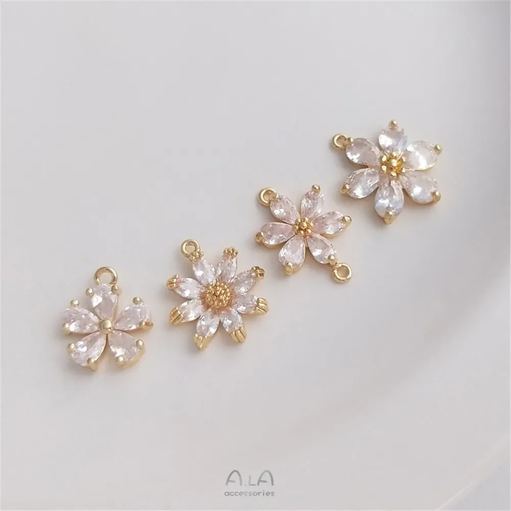 

14K gold color zircon little Daisy pendant flower shaped pendant diy double pendant