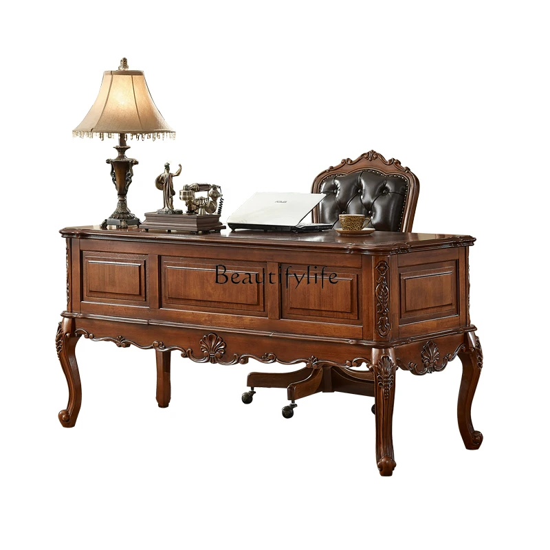 

American solid wood desk and chair combination European small writing desk office computer table home bedroom study furniture