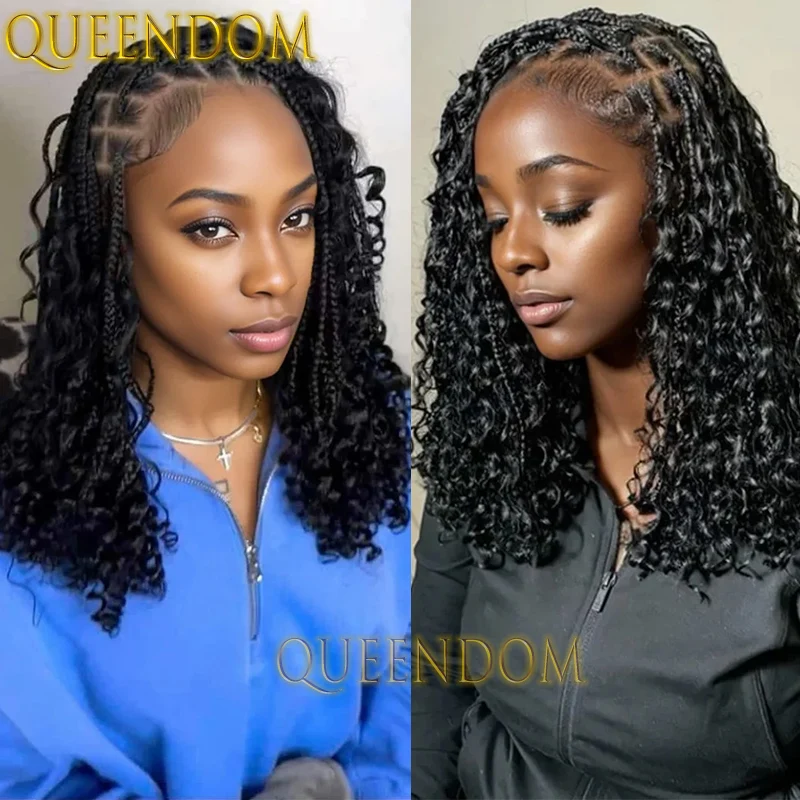 12 Inch Synthetic Braid Dreadlock Wig Full Lace Box Braids Bohemia Crochet Wig Knotless Cornrow Plait Braided Wig With Curly End